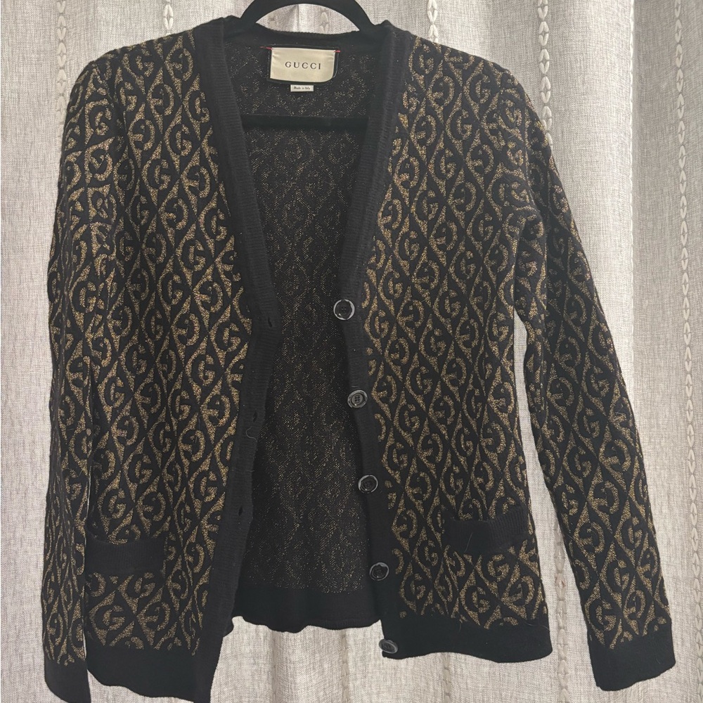 Gucci Women's Black and Gold Cardigan